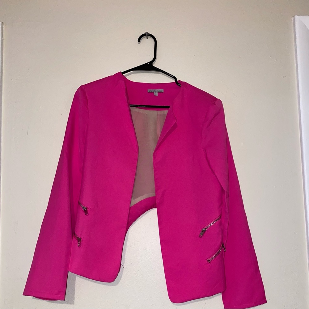 Hot pink designed zipper blazer jacket